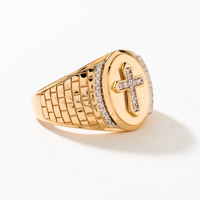 Men's Diamond Cross Ring 10K Yellow Gold (0.16 ct tw)