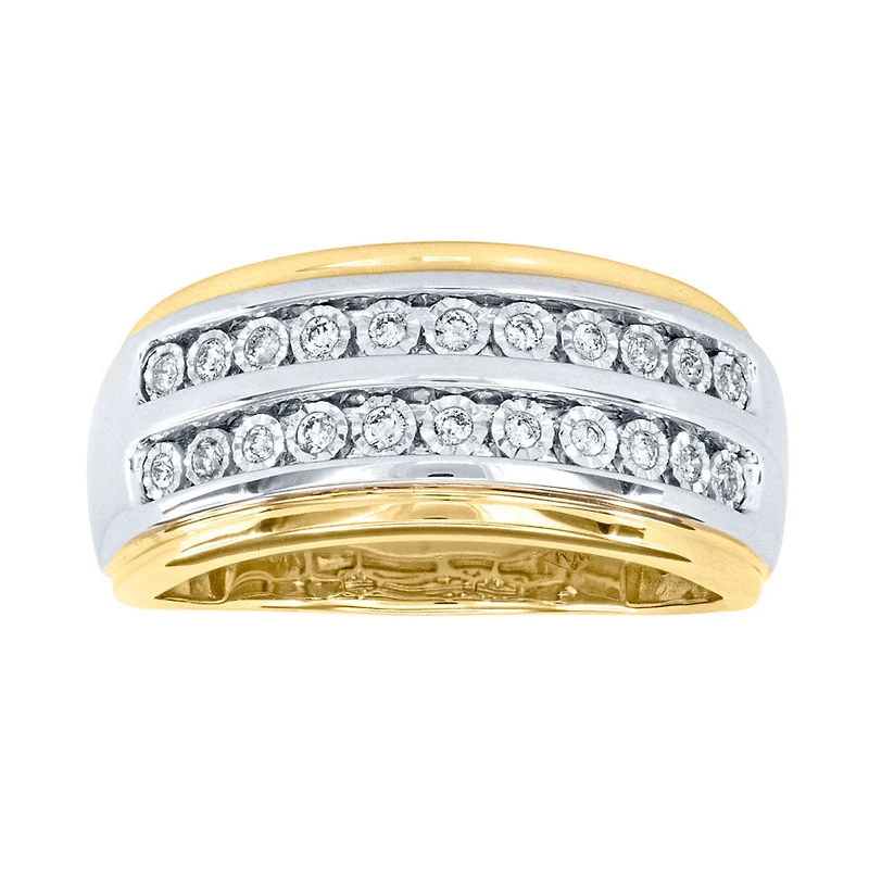 10K Yellow and White Gold Double Row Gents Diamond Ring (0.25ct tw)
