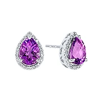 Pear Shape Amethyst Earrings in 14K White Gold
