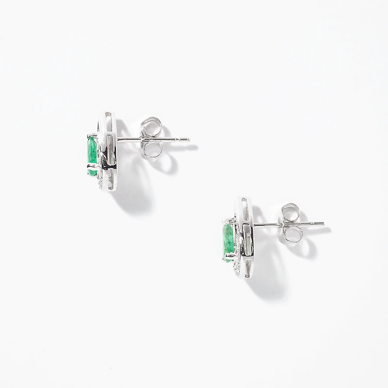 Pear Shape Emerald and Diamond Earrings in 10K White Gold