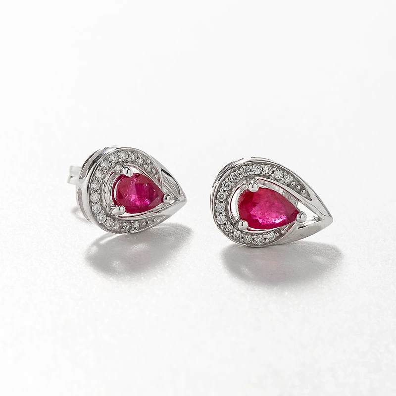 Ruby and Diamond Earrings in 10K White Gold