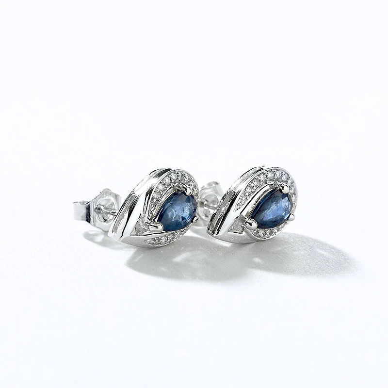 Pear Shape Sapphire and Diamond Earrings in 10K White Gold