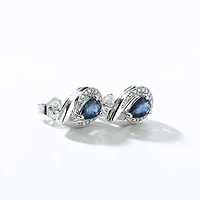Pear Shape Sapphire and Diamond Earrings in 10K White Gold