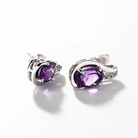 Oval Shape Amethyst Earrings in 10K White Gold