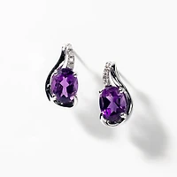 Oval Shape Amethyst Earrings in 10K White Gold