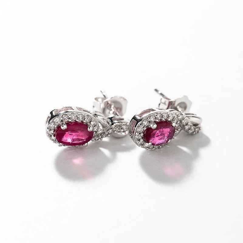 Ruby Earrings with Diamond Accents in 10K White Gold