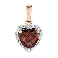 Heart Shaped Garnet and Diamond Pendant in 14K Rose Gold (0.05ct tw)