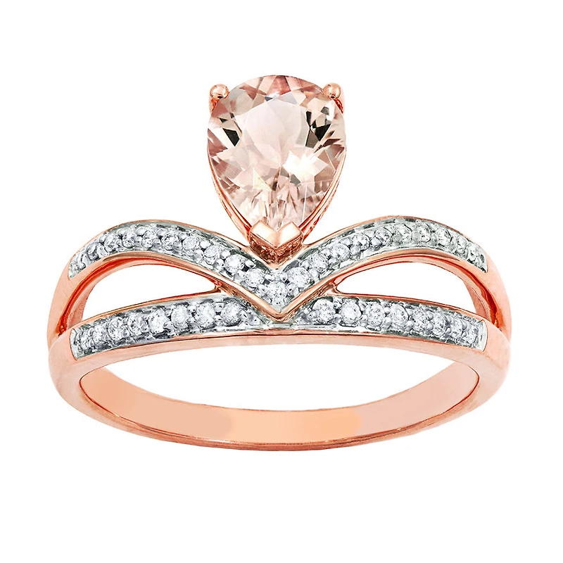 Pear-Shaped Morganite and Diamond Ring 14K Rose Gold