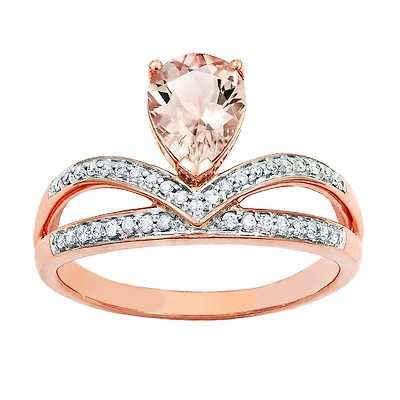 Pear-Shaped Morganite and Diamond Ring 14K Rose Gold