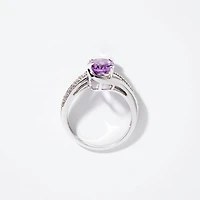 Oval Amethyst Ring With Diamond Accents 10K White Gold