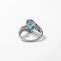 Oval Blue Topaz Ring With Diamond Accents 10K White Gold