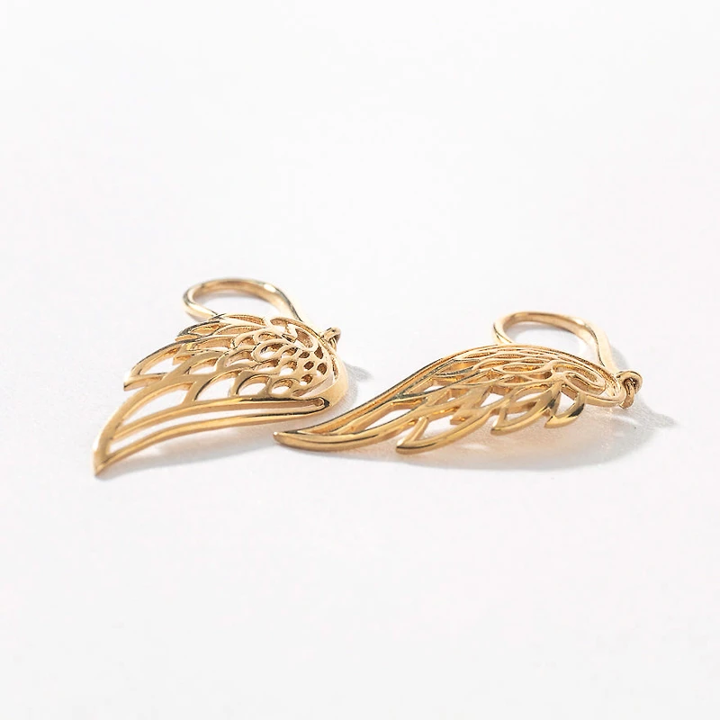 Angel Wing Dangle Earrings in 10K Yellow Gold
