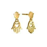 Hamsa Hand Drop Earrings in 10K Yellow Gold