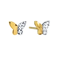 Butterfly Stud Earrings In 10K Yellow and White Gold