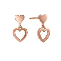 Double Heart Drop Earrings in 10K Rose Gold