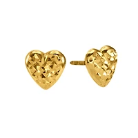 Puffed Heart Diamond Cut Stud Earrings in 10K Yellow Gold
