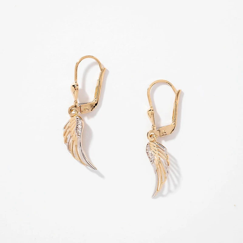 Angel Wing Earrings in 10K Yellow and White Gold