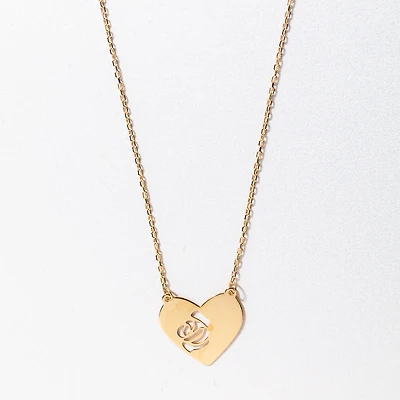 Heart Pendant Necklace With Open Rose Cut Out in 10K Yellow Gold