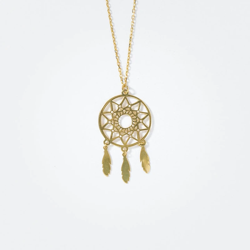 Dreamcatcher Pendant Necklace in 10K Yellow Gold