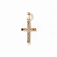 Floral Cross Charm Pendant in 10K Yellow Gold
