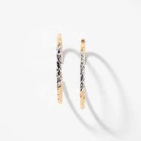 Diamond Cut Hoop Earrings in 10K Yellow and White Gold