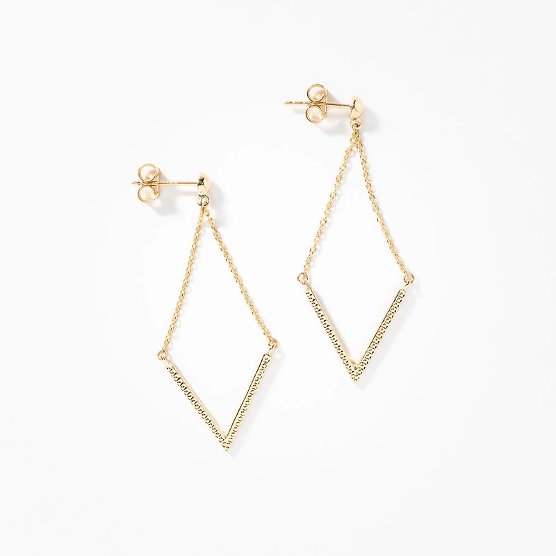 V Shape Drop Earrings in 10K Yellow Gold