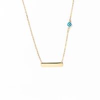 Gold Bar Necklace with Evil Eye Charm in 10K Yellow Gold