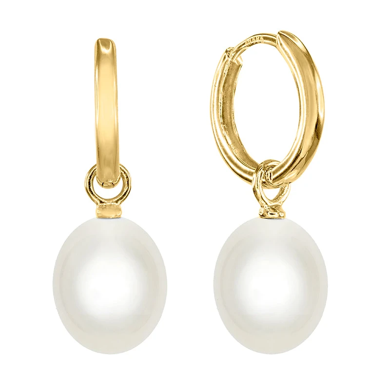 Freshwater Cultured Pearl Dangle Hoop Earrings in 14K Yellow Gold