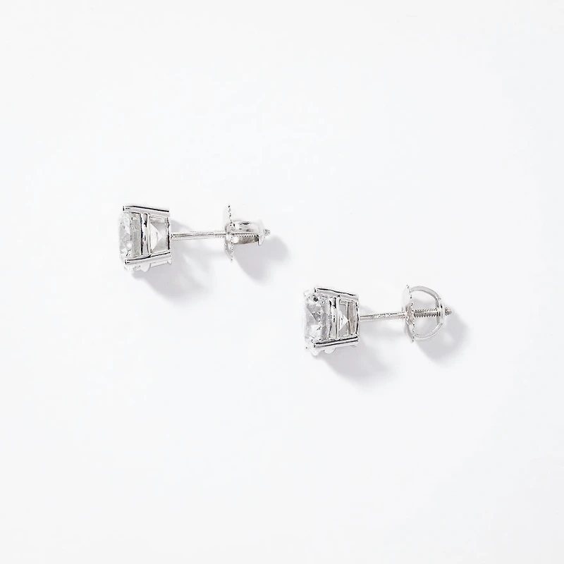 Lab Grown Round Cut Diamond Stud Earrings in 14K White Gold (3.00 ct t