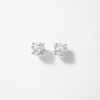 Lab Grown Round Cut Diamond Stud Earrings in 14K White Gold (3.00 ct t