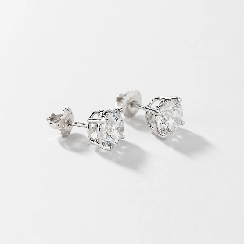 Lab Grown Round Cut Diamond Stud Earrings in 14K White Gold (3.00 ct t