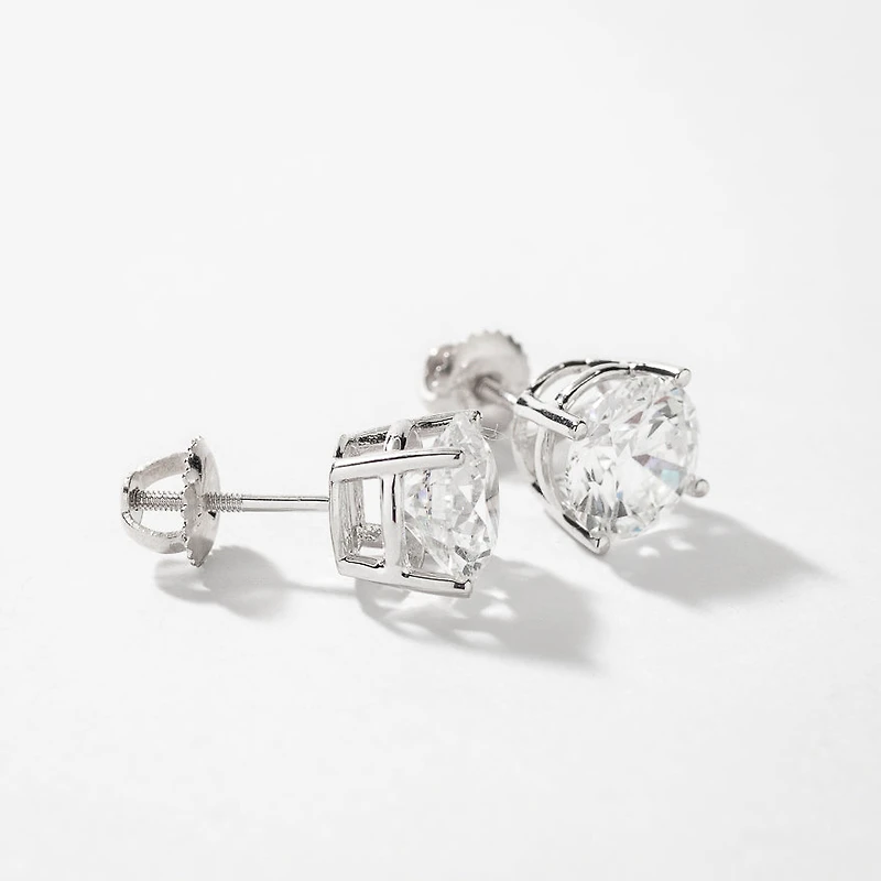 Lab Grown Round Cut Diamond Stud Earrings in 14K White Gold (4.00 ct t