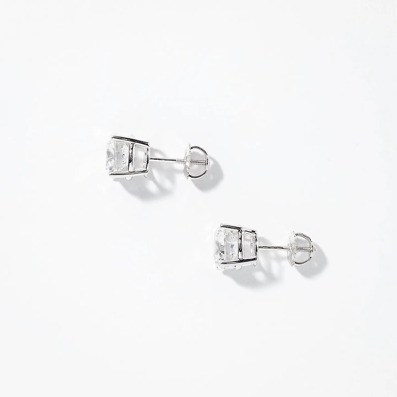 Lab Grown Round Cut Diamond Stud Earrings in 14K White Gold (4.00 ct t