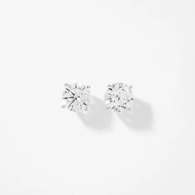 Lab Grown Round Cut Diamond Stud Earrings in 14K White Gold (4.00 ct t