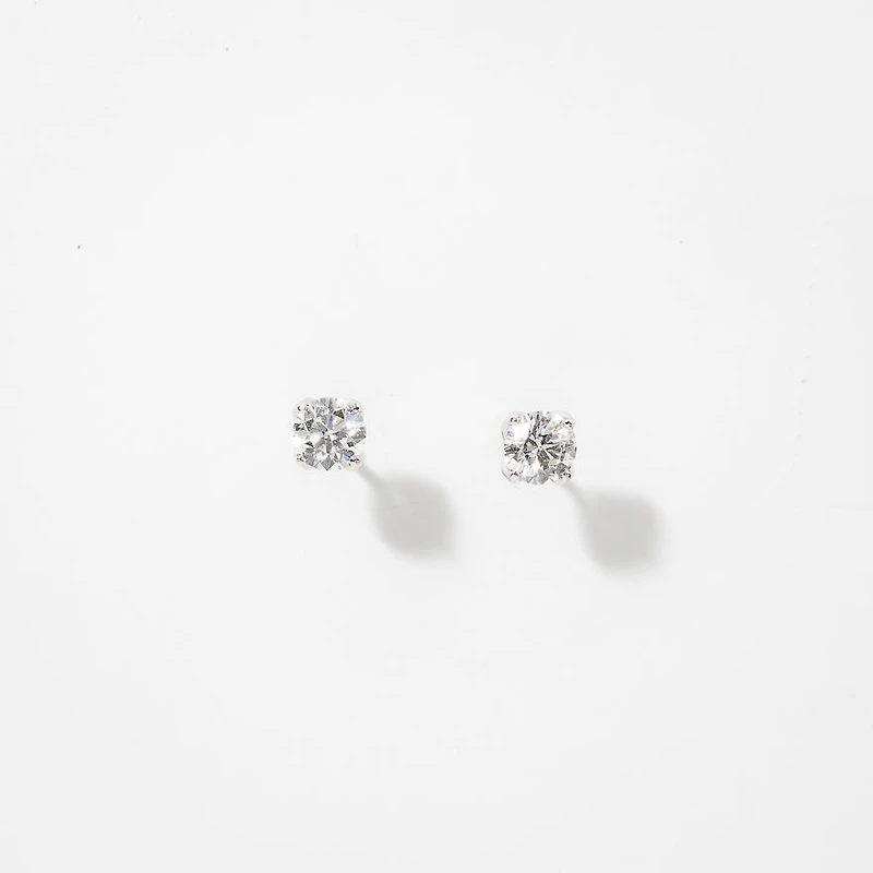Lumina Ideal Cut Diamond Magnolia Solitaire Earrings in 18K White Gold