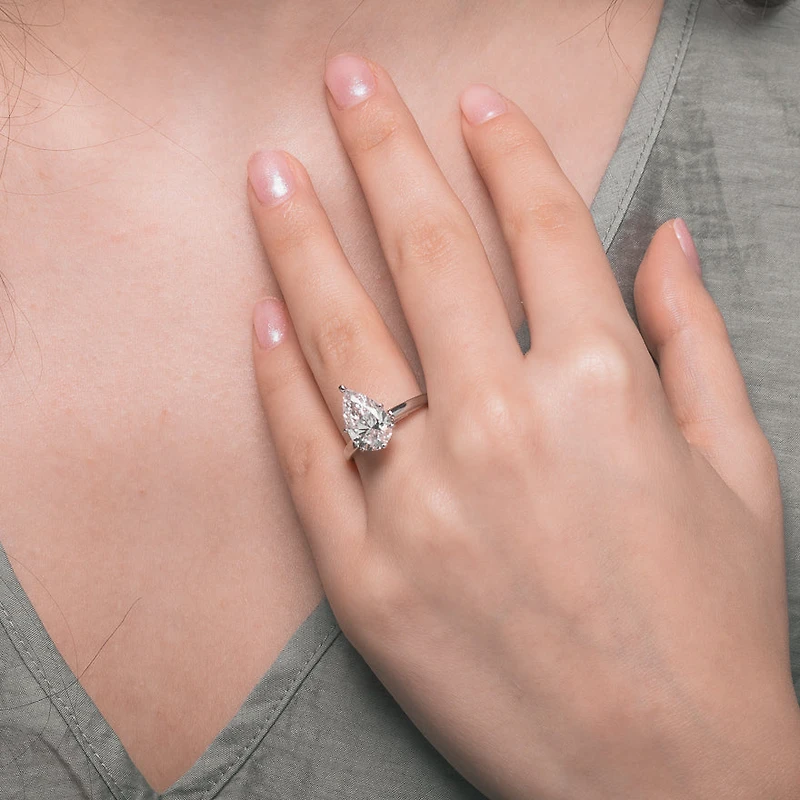 Lab Grown Pear Cut Diamond Engagement Ring 14K White Gold ( ct