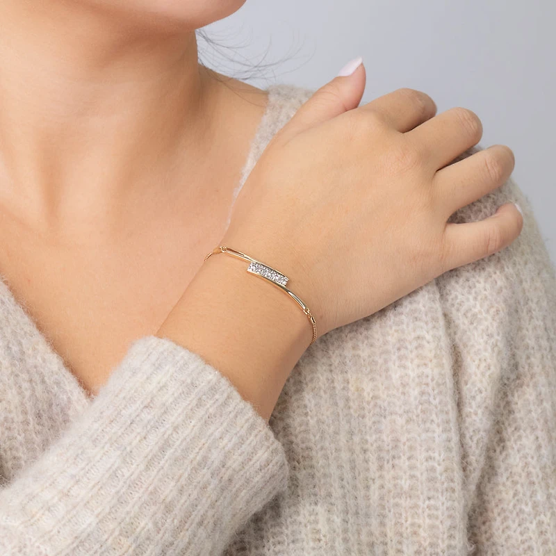 Diamond Bolo Bracelet in 10K Yellow and White Gold (0.20 ct tw)