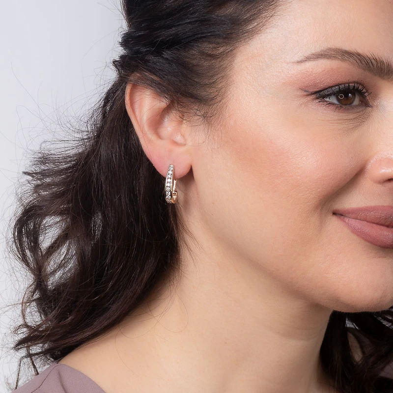 Channel-Set Diamond J-Hoop Earrings in 10K Yellow Gold ( ct tw