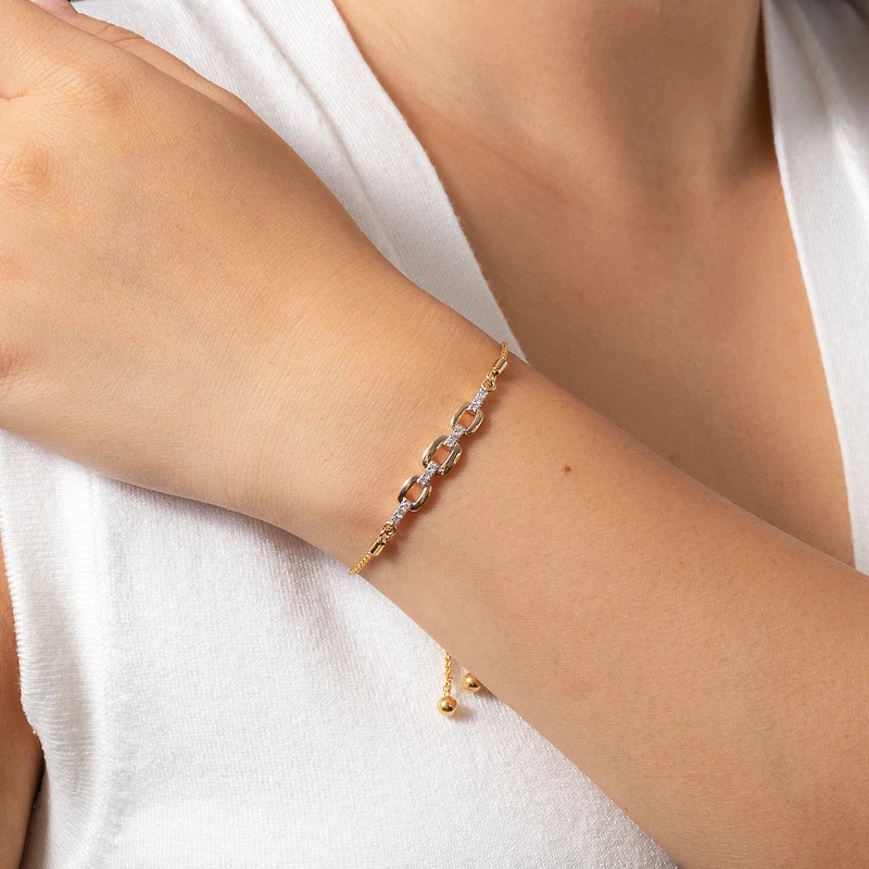 Diamond Bolo Link Bracelet in 10K Yellow Gold (0.13 ct tw)