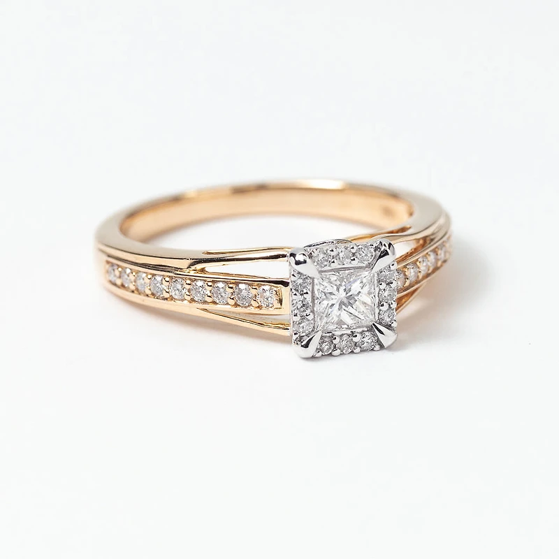 Princess Cut Diamond Engagement Ring 10K Yellow and White Gold (0.3