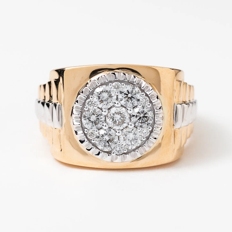 Men’s Diamond Cluster Ring 10K Yellow and White Gold (1.00ct tw)