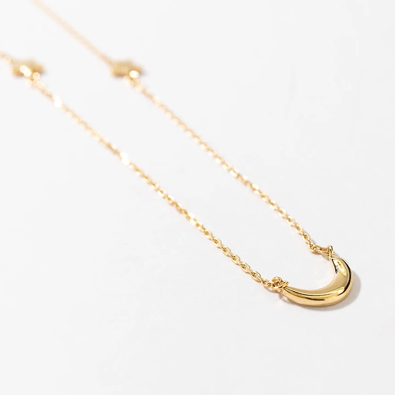 Star and Moon Chain Necklace in 10K Yellow Gold