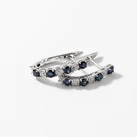 Sapphire and Diamond Hoop Earrings in 10K White Gold
