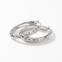 Oval Diamond Cut Hoop Earrings 10K White Gold