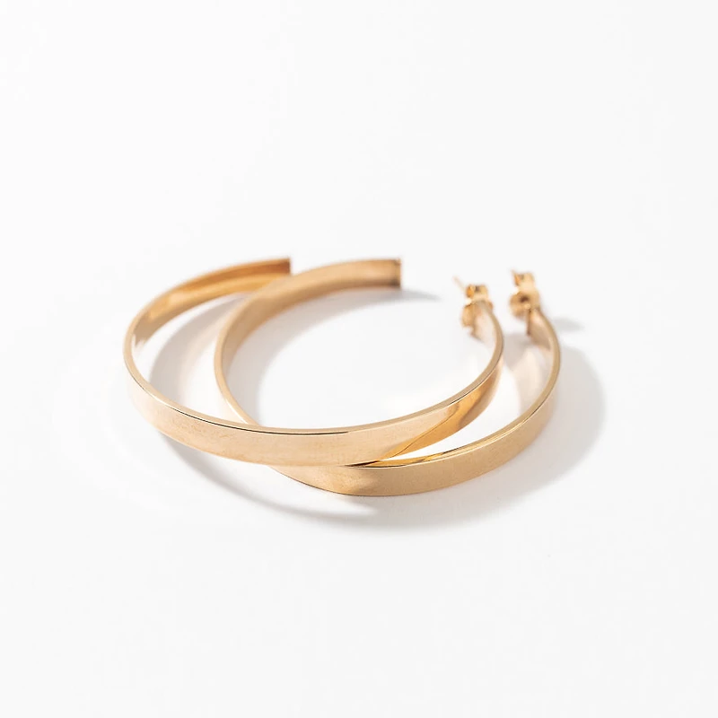 Flat Tube Hoop Earrings in Italian 10K Yellow Gold