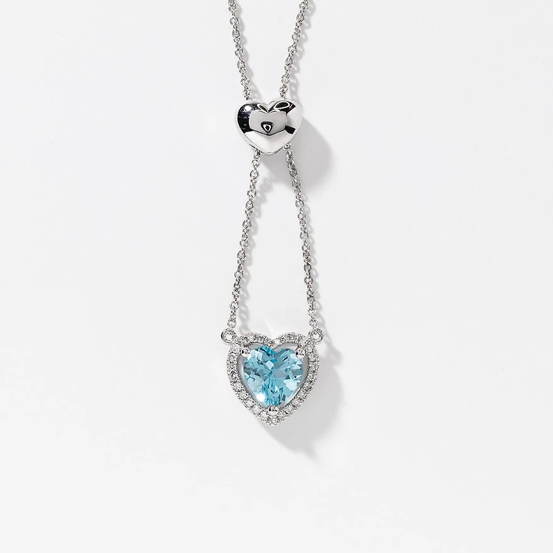 Heart Shaped Blue Topaz Necklace in 10K White Gold