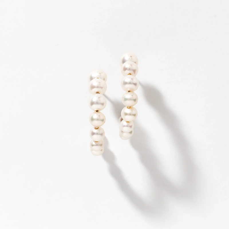 Pearl Hoop Earrings in 10K Yellow Gold
