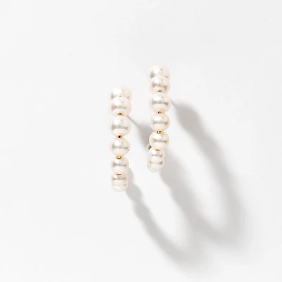 Pearl Hoop Earrings in 10K Yellow Gold