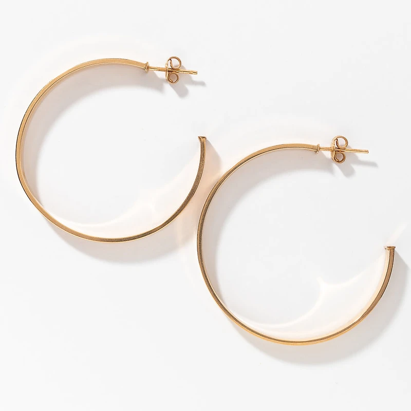 Flat Tube Hoop Earrings in Italian 10K Yellow Gold