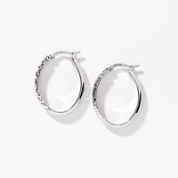 Oval Diamond Cut Hoop Earrings 10K White Gold